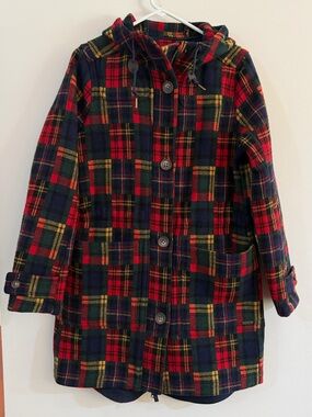 NWT LL Bean West End Wool Hooded Heritage Plaid Pea Coat Small Classic Scotland